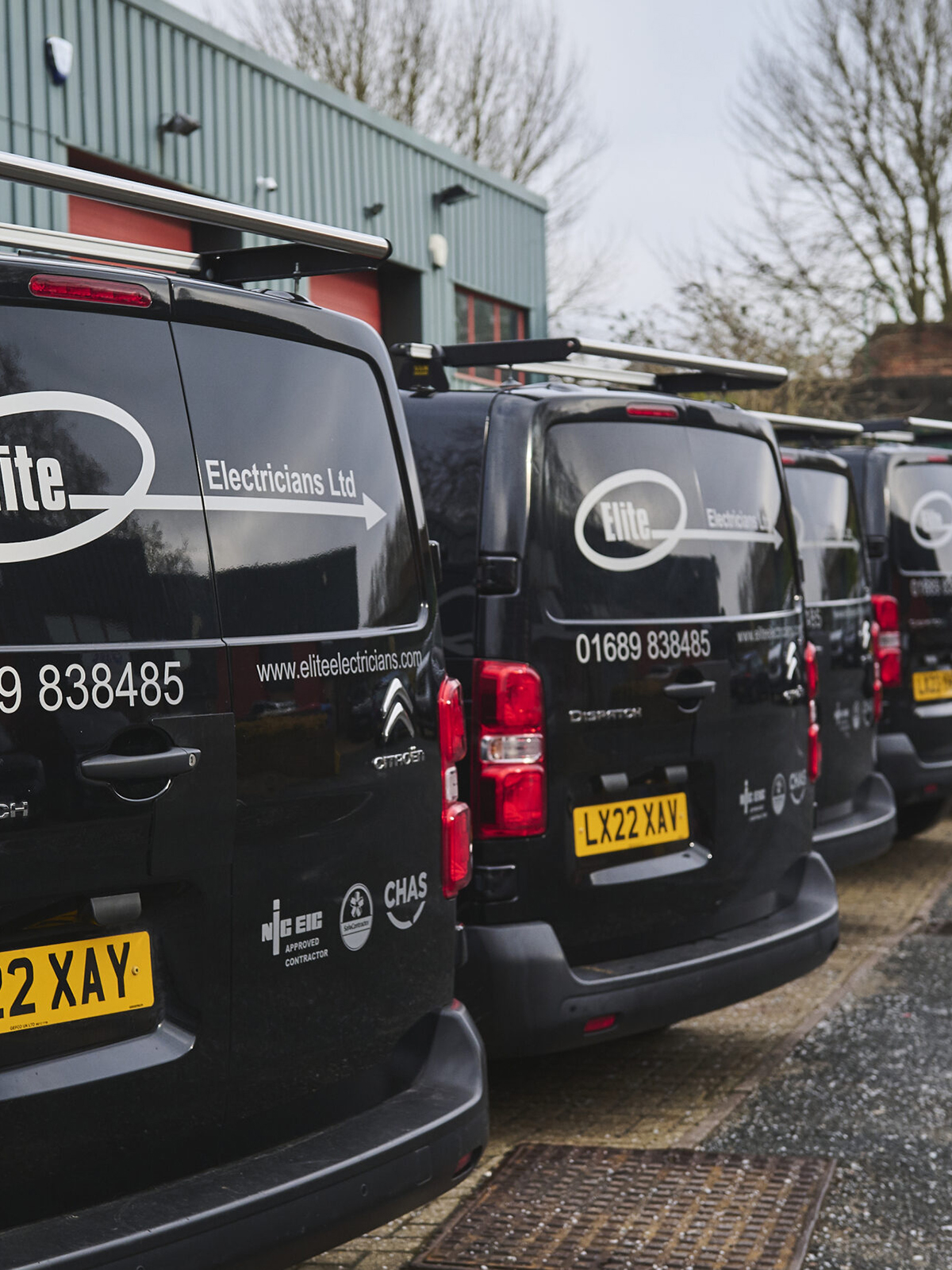 Image of the fleet of Elite vans